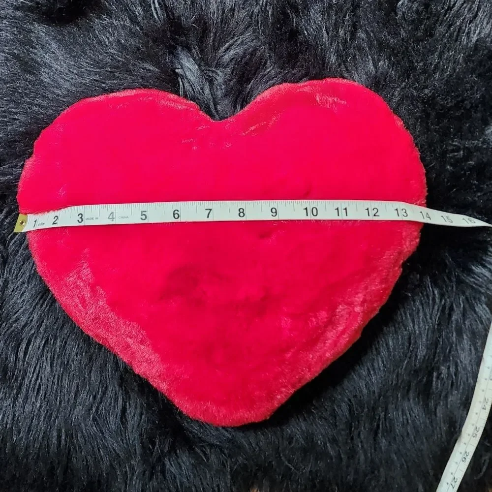 Red Faux Fur Heart Shaped Throw Pillow, 14